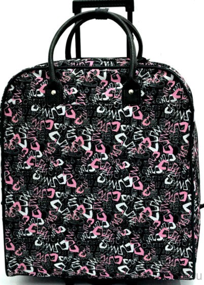Дорожная сумка на колесах TsV 504 черный цвет с розовым